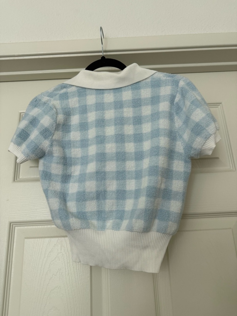 Alexander Wang Towel Gingham Polo Top in Oxford Blue & White - Picture 5 of 12